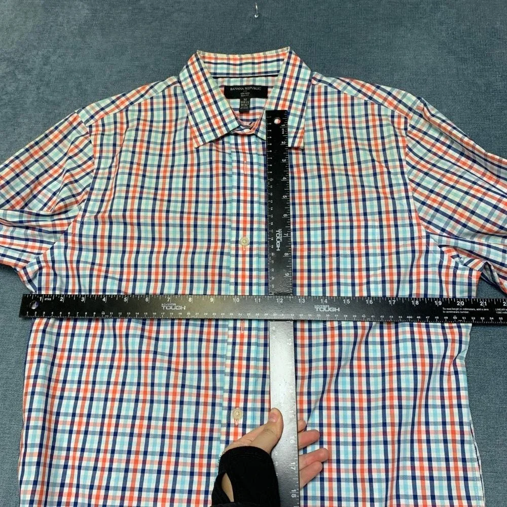 Banana Republic Dress Shirt Mens M 15/15.5 Multicolor Plaid Slim Fit Non Iron